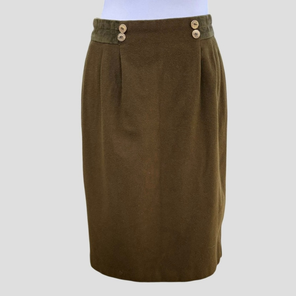 Laurel Escada Wool Pencil Skirt Olive Green EU 40